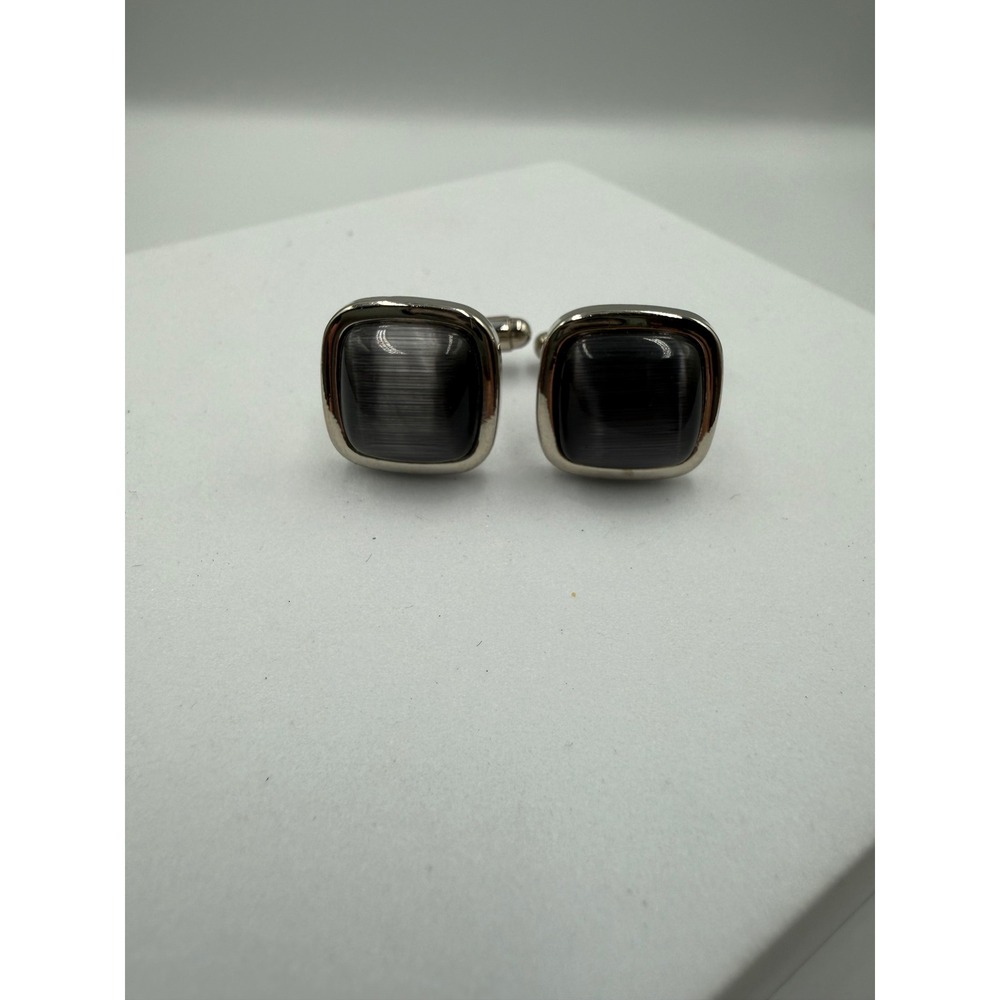 Grey Cats Eye Square Cufflinks Silver Tone Formal Wedding Business Mens Jewelry